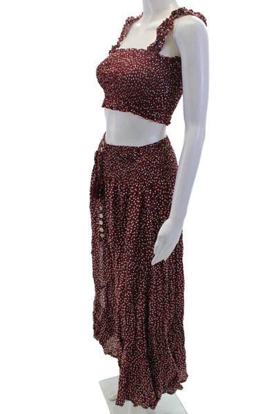 Tiare Hawaii Womens Polka Dotted Crop Top Skirt Set Red OS