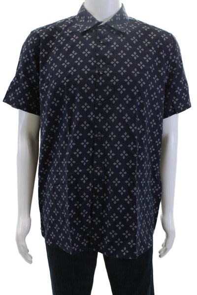 Ted Baker London Mens Cotton Geometric Short Sleeve Button Up Shirt Navy Size 5