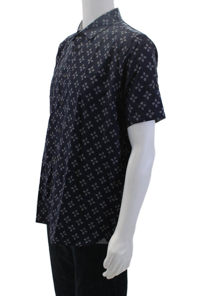 Ted Baker London Mens Cotton Geometric Short Sleeve Button Up Shirt Navy Size 5