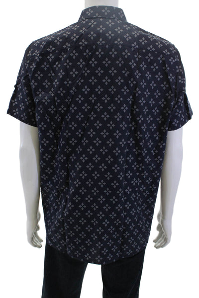 Ted Baker London Mens Cotton Geometric Short Sleeve Button Up Shirt Navy Size 5