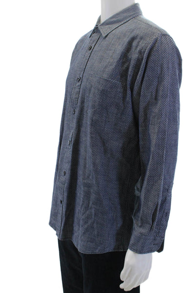 Vince Mens Cotton Spotted Long Sleeve Button Up Shirt Blue Size L