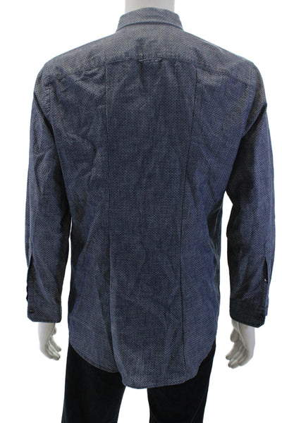 Vince Mens Cotton Spotted Long Sleeve Button Up Shirt Blue Size L