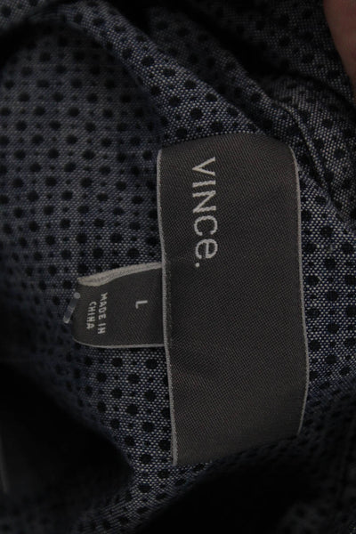 Vince Mens Cotton Spotted Long Sleeve Button Up Shirt Blue Size L