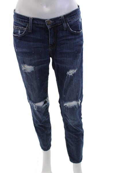 Current/Elliott Womens Cotton Zip Button Distressed Jeans Blue Size EUR 28