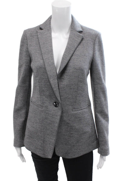 Ann Taylor Womens Single Button Blazer Jacket Grey Wool Blend Size 2