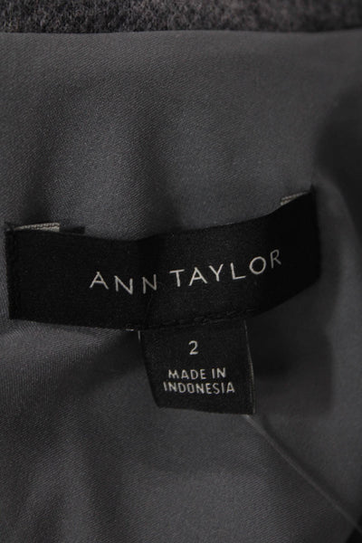 Ann Taylor Womens Single Button Blazer Jacket Grey Wool Blend Size 2