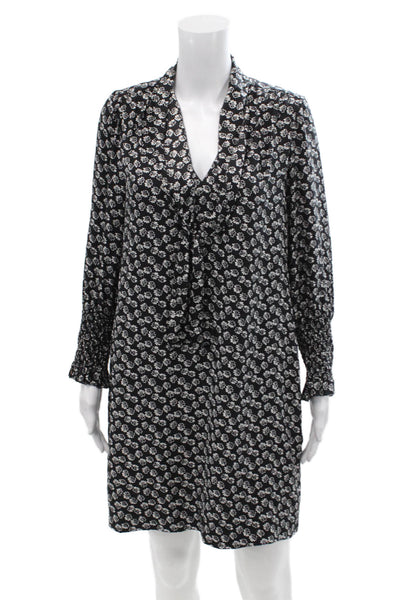 Rebecca Taylor Womens Silk Floral Print Key Hole Neck Dress Black White Size 4