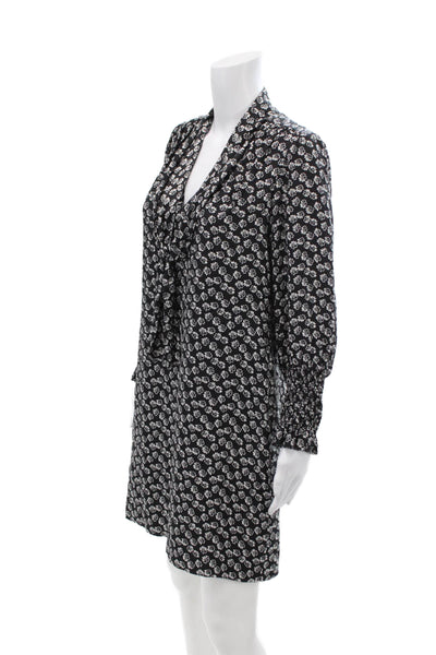 Rebecca Taylor Womens Silk Floral Print Key Hole Neck Dress Black White Size 4