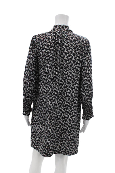 Rebecca Taylor Womens Silk Floral Print Key Hole Neck Dress Black White Size 4