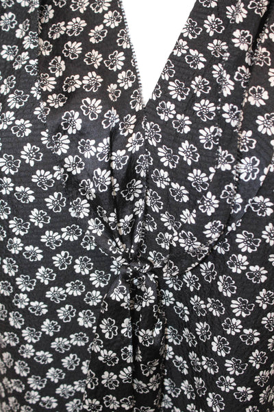 Rebecca Taylor Womens Silk Floral Print Key Hole Neck Dress Black White Size 4