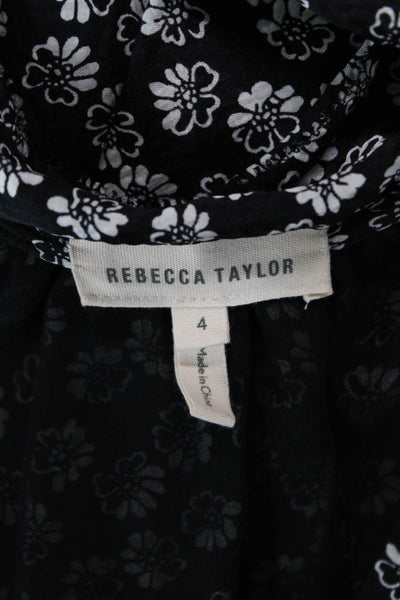 Rebecca Taylor Womens Silk Floral Print Key Hole Neck Dress Black White Size 4