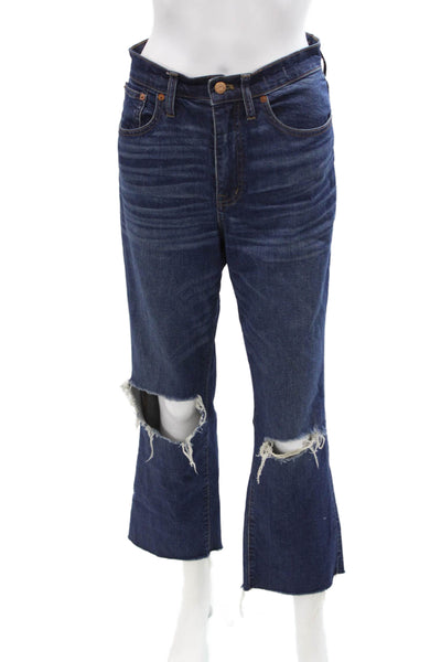 Madewell Womens Cotton 11" High Rise Crop Flare Dark Wash Jeans Blue Size EUR 27