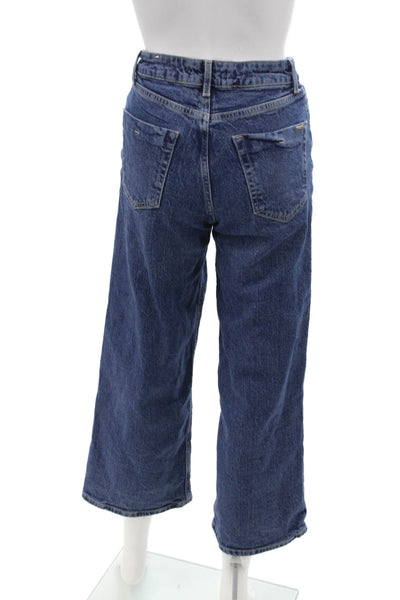 Zara Womens Cotton Dark Wash Wide Leg Buttoned Jeans Blue Size 0