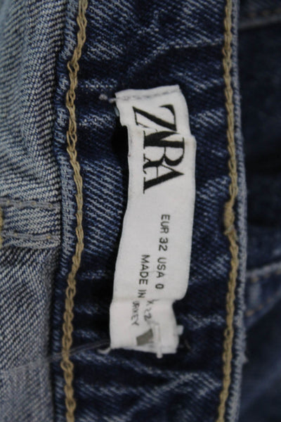Zara Womens Cotton Dark Wash Wide Leg Buttoned Jeans Blue Size 0