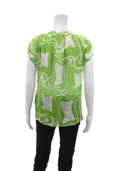 Milly Womens Silk Abstract Print Belted Buttoned Down Blouse Green Size 6