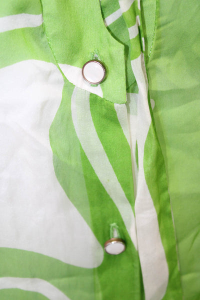 Milly Womens Silk Abstract Print Belted Buttoned Down Blouse Green Size 6