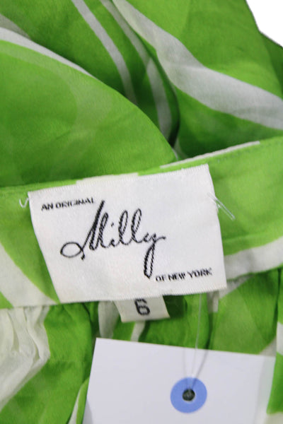 Milly Womens Silk Abstract Print Belted Buttoned Down Blouse Green Size 6