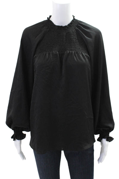 Nanette Nanette Lepore Womens Ruffle High Neck Long Sleeve Blouse Top Black Sz L