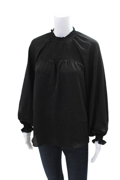Nanette Nanette Lepore Womens Ruffle High Neck Long Sleeve Blouse Top Black Sz L
