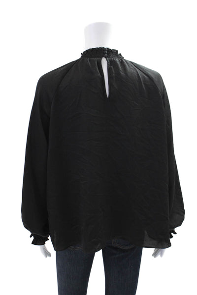 Nanette Nanette Lepore Womens Ruffle High Neck Long Sleeve Blouse Top Black Sz L