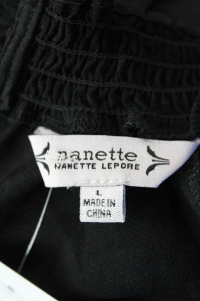 Nanette Nanette Lepore Womens Ruffle High Neck Long Sleeve Blouse Top Black Sz L