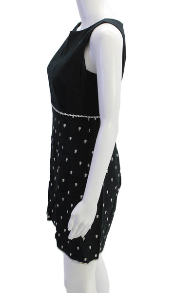 Shelli Segal Womens Back Zip Scoop Neck Floral Embroidered Dress Black Size 8