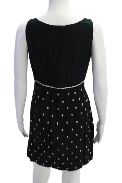 Shelli Segal Womens Back Zip Scoop Neck Floral Embroidered Dress Black Size 8