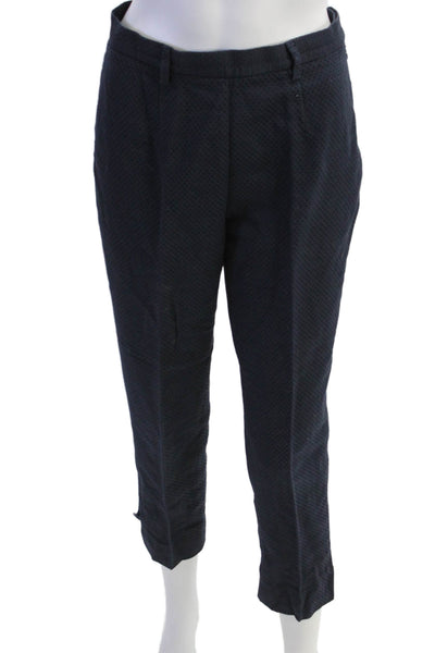 Bergdorf Goodman Womens Side Zip Mid Rise Vintage Pants Navy Cotton Size IT 42