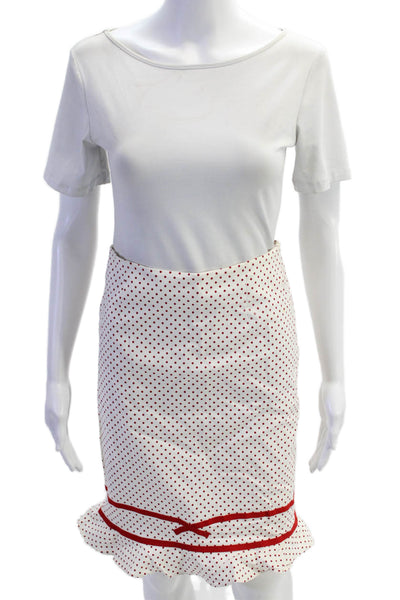 Searle Womens Side Zip Knee Length Polka Dot Pencil Skirt White Red Size 6