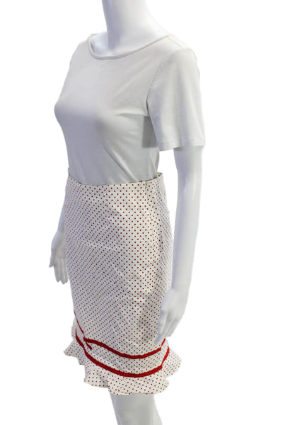 Searle Womens Side Zip Knee Length Polka Dot Pencil Skirt White Red Size 6