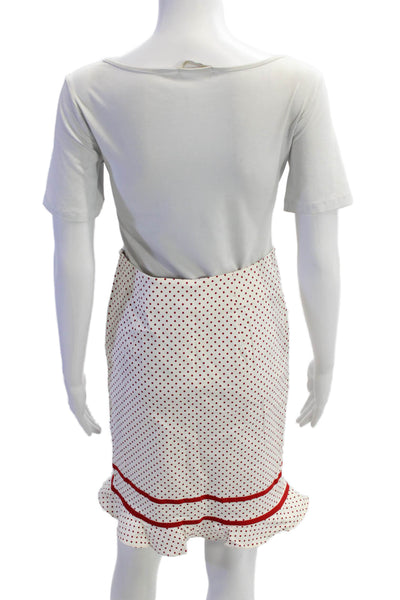Searle Womens Side Zip Knee Length Polka Dot Pencil Skirt White Red Size 6
