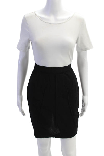 Donna Karan Womens Back Zip Knee Length Pencil Skirt Black Wool Size 2