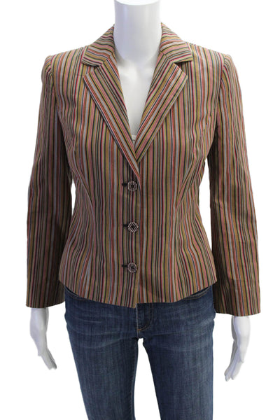 Etro Womens Three Button Notched Lapel Striped Blazer Jacket Brown Size IT 42