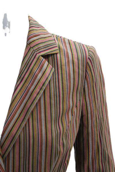 Etro Womens Three Button Notched Lapel Striped Blazer Jacket Brown Size IT 42