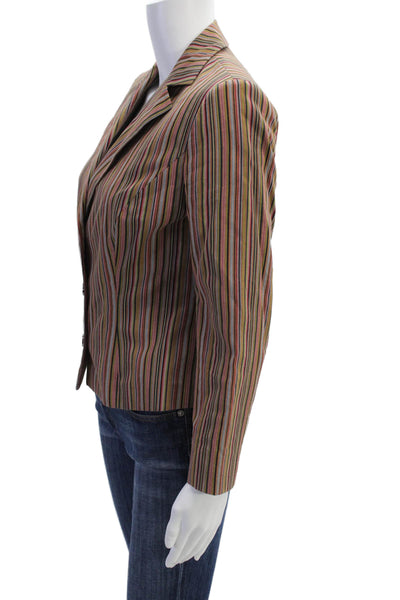 Etro Womens Three Button Notched Lapel Striped Blazer Jacket Brown Size IT 42