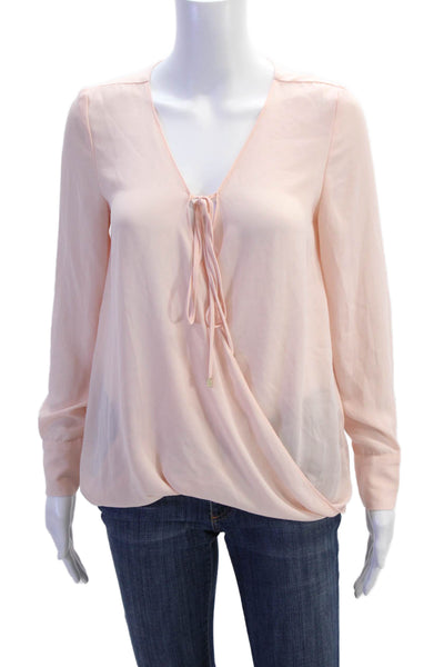 Wayf Womens Long Sleeves Lace Up V Neck Blouse Ballet Pink Size Extra Small