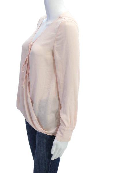 Wayf Womens Long Sleeves Lace Up V Neck Blouse Ballet Pink Size Extra Small