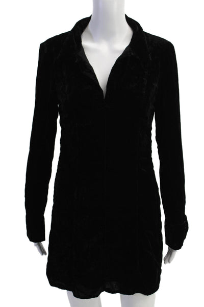 Zara Womens Velour Long Sleeves Collared Dress Black Size Small