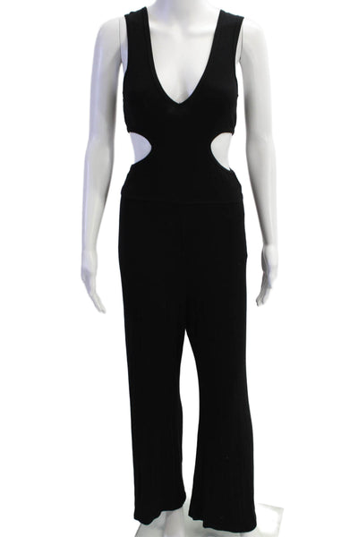 LNA Womens Cut Out Waist Sleeveless Wide Leg Jumpsuit Black Size Medium
