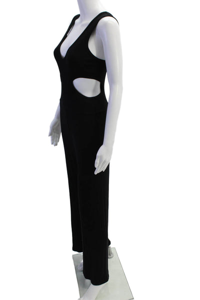LNA Womens Cut Out Waist Sleeveless Wide Leg Jumpsuit Black Size Medium