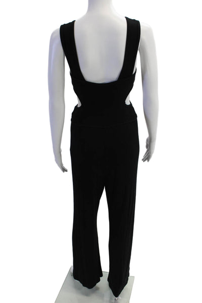 LNA Womens Cut Out Waist Sleeveless Wide Leg Jumpsuit Black Size Medium
