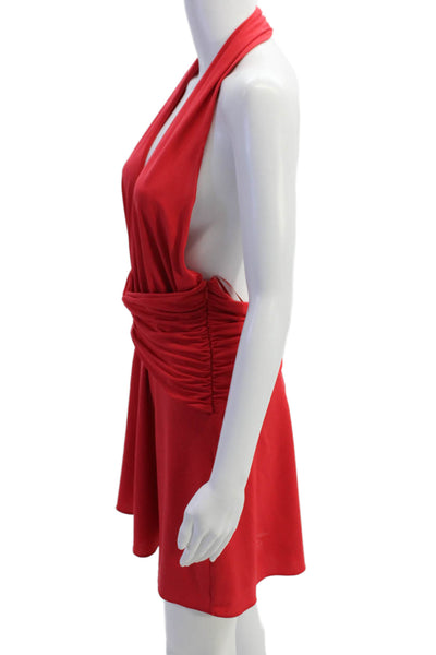Zara Womens Halter Neck Ruched A Line Mini Dress Red Size Large