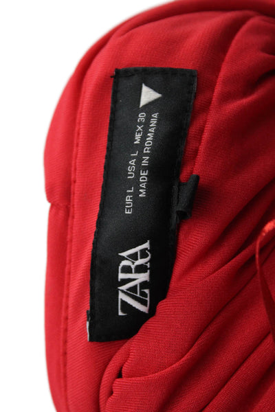 Zara Womens Halter Neck Ruched A Line Mini Dress Red Size Large