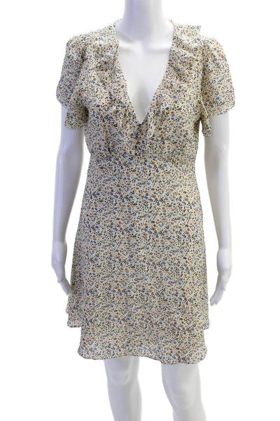 Madewell Womens Silk Floral Print V Neck A Line Dress Multi Colored Size 6