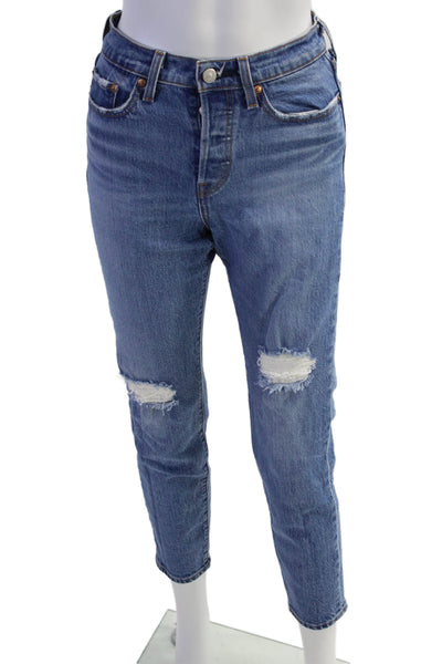 Levis Womens Cropped Mom Jeans Blue High Rise Size 25