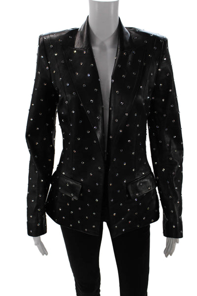 Alexandre Vauthier Womens Open Front Crystal Leather Blazer Jacket Black IT 38