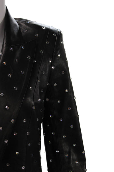 Alexandre Vauthier Womens Open Front Crystal Leather Blazer Jacket Black IT 38