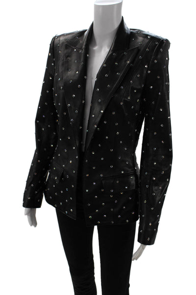 Alexandre Vauthier Womens Open Front Crystal Leather Blazer Jacket Black IT 38