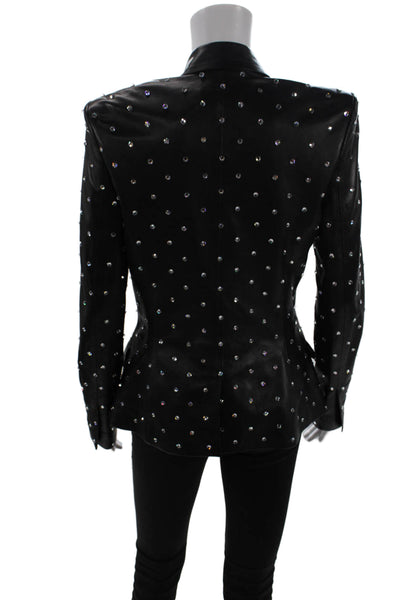 Alexandre Vauthier Womens Open Front Crystal Leather Blazer Jacket Black IT 38