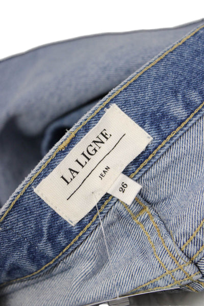 La Ligne Women Cropped Straight High Rise Blue Jeans Button Size 26